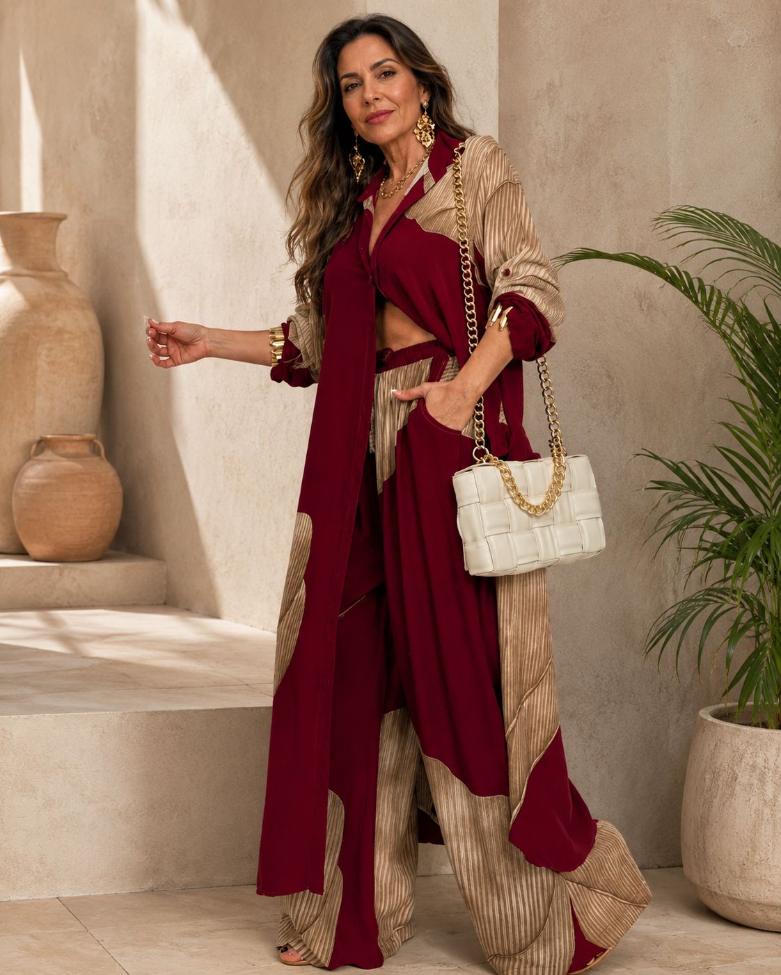 Elena | Conjunto Estampado de Blusa y Pantalón Ancho