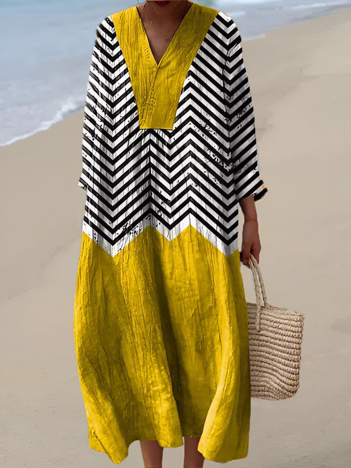 Aranza | Vestido Midi con Rayas en Zigzag
