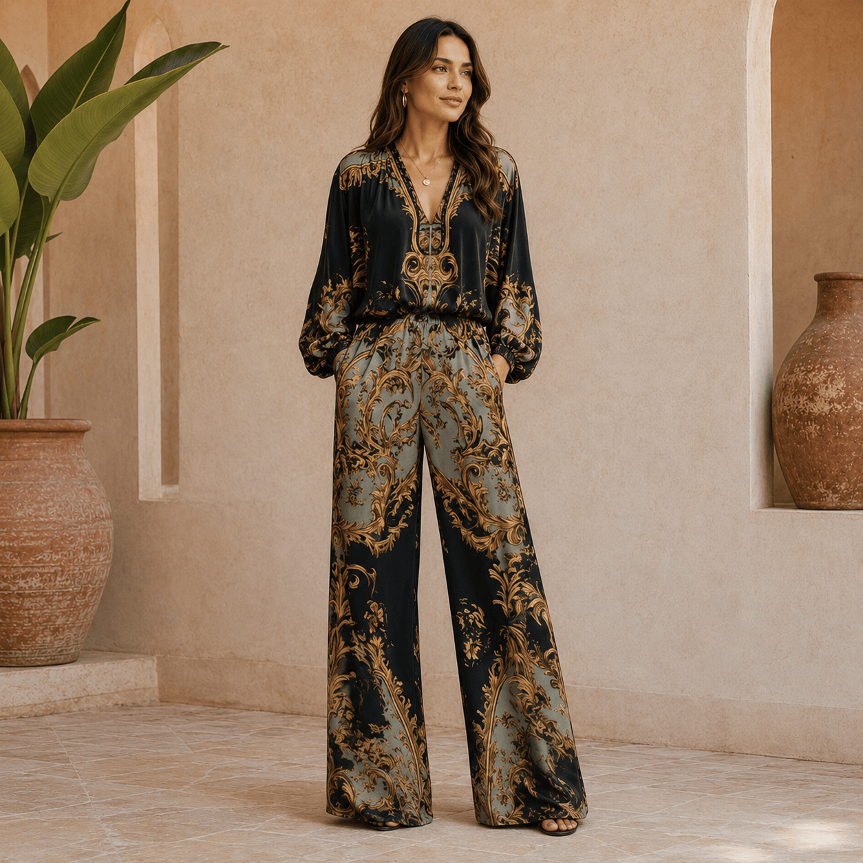 Isabel | Conjunto Estampado de Blusa y Pantalón