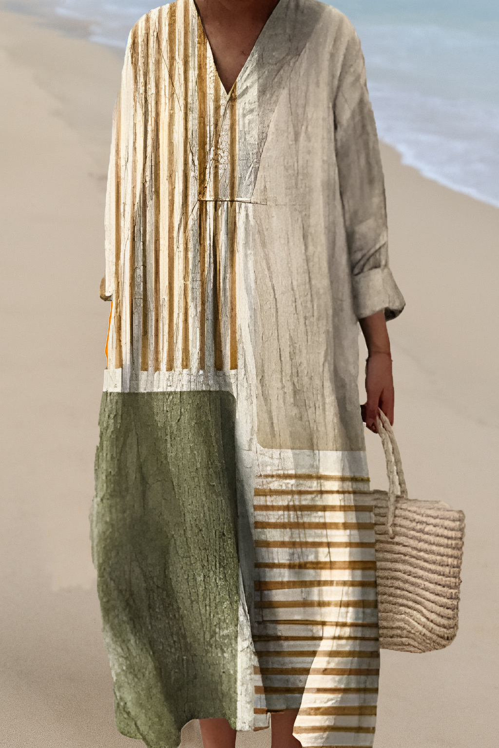 Itzel | Vestido Midi con Rayas y Bloques