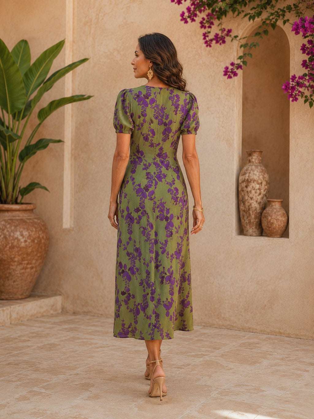 Lorena | Vestido Midi Floral con Escote Cruzado