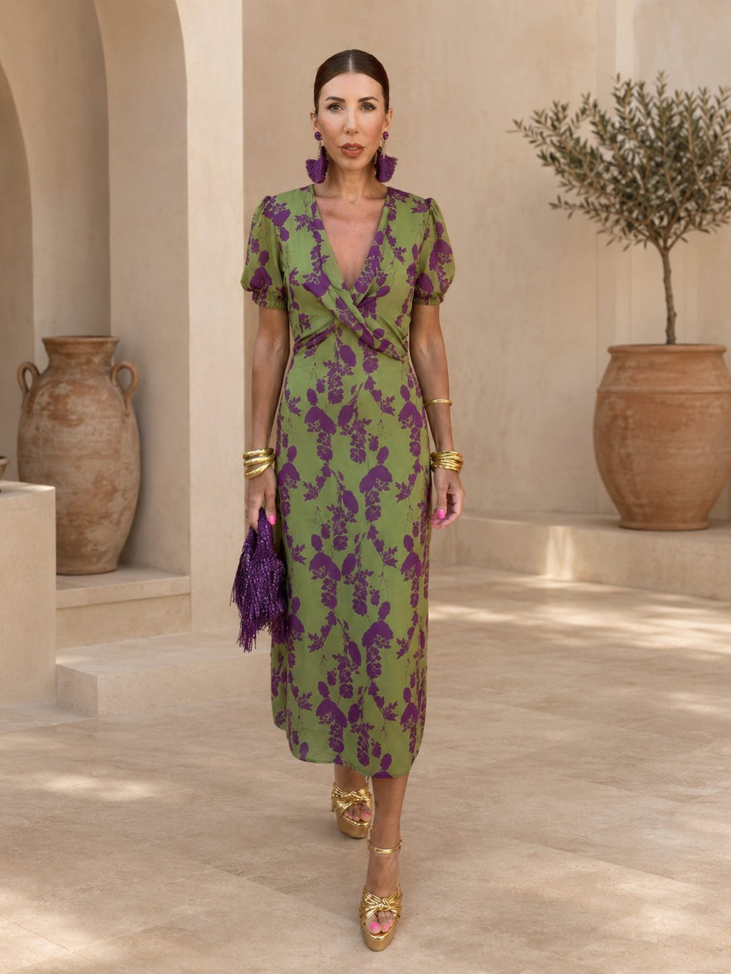 Lorena | Vestido Midi Floral con Escote Cruzado