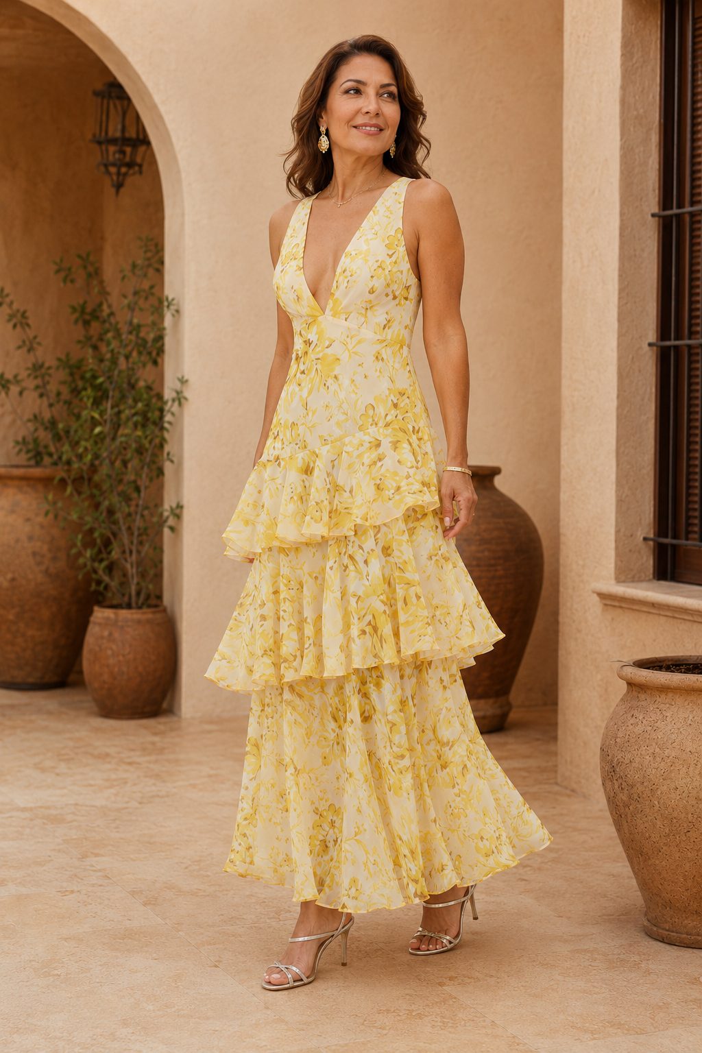 Andrea | Vestido Midi Estampado con Capas