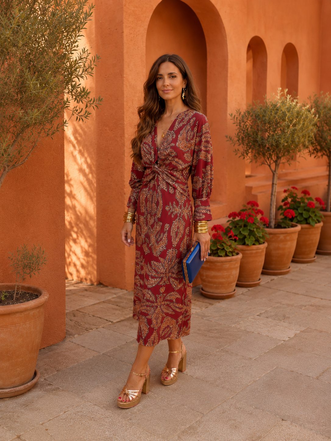 Teresa | Vestido Midi Estampado con Nudo