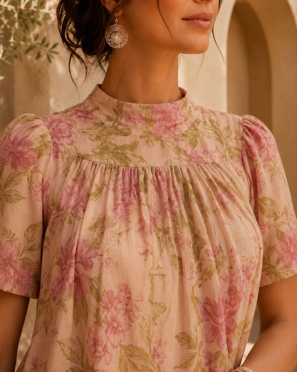 Diana | Vestido Midi Floral de Manga Corta