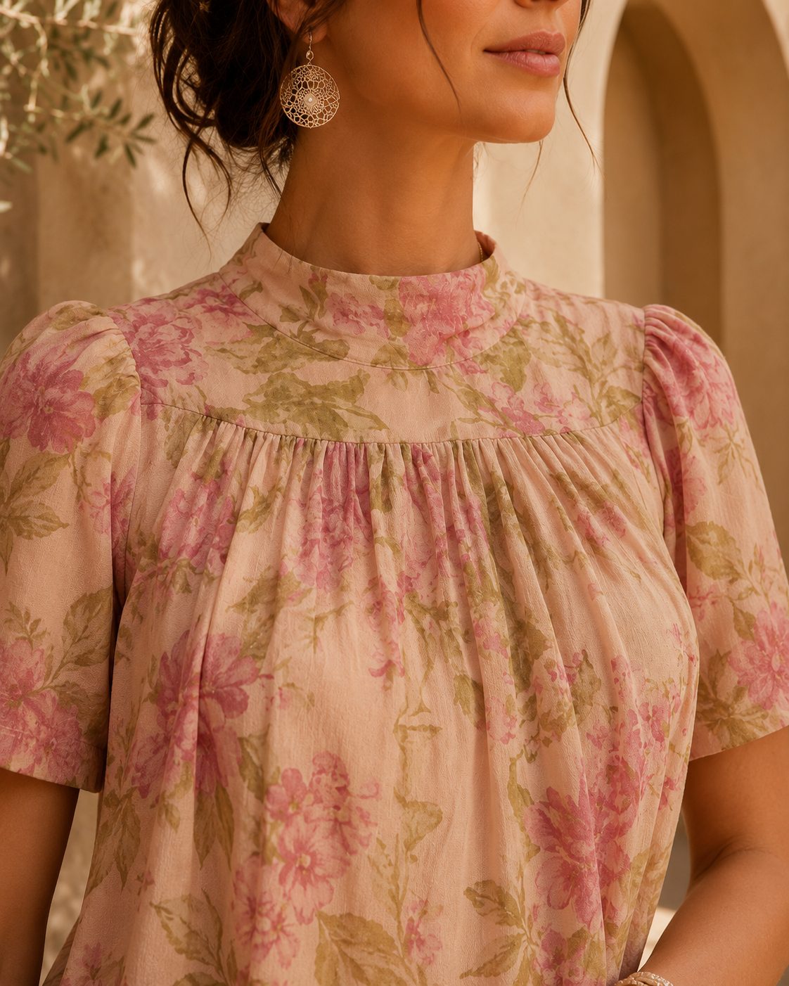 Diana | Vestido Midi Floral de Manga Corta