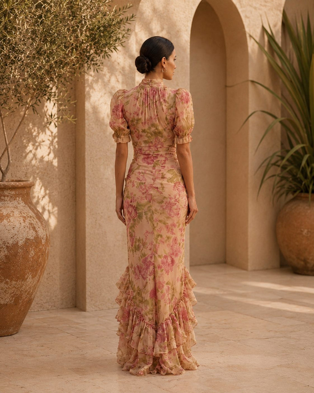 Diana | Vestido Midi Floral de Manga Corta