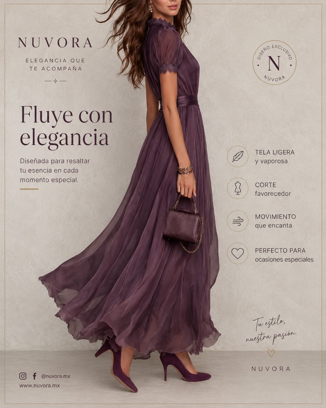 Victoria | Vestido Largo Elegante de Manga Corta