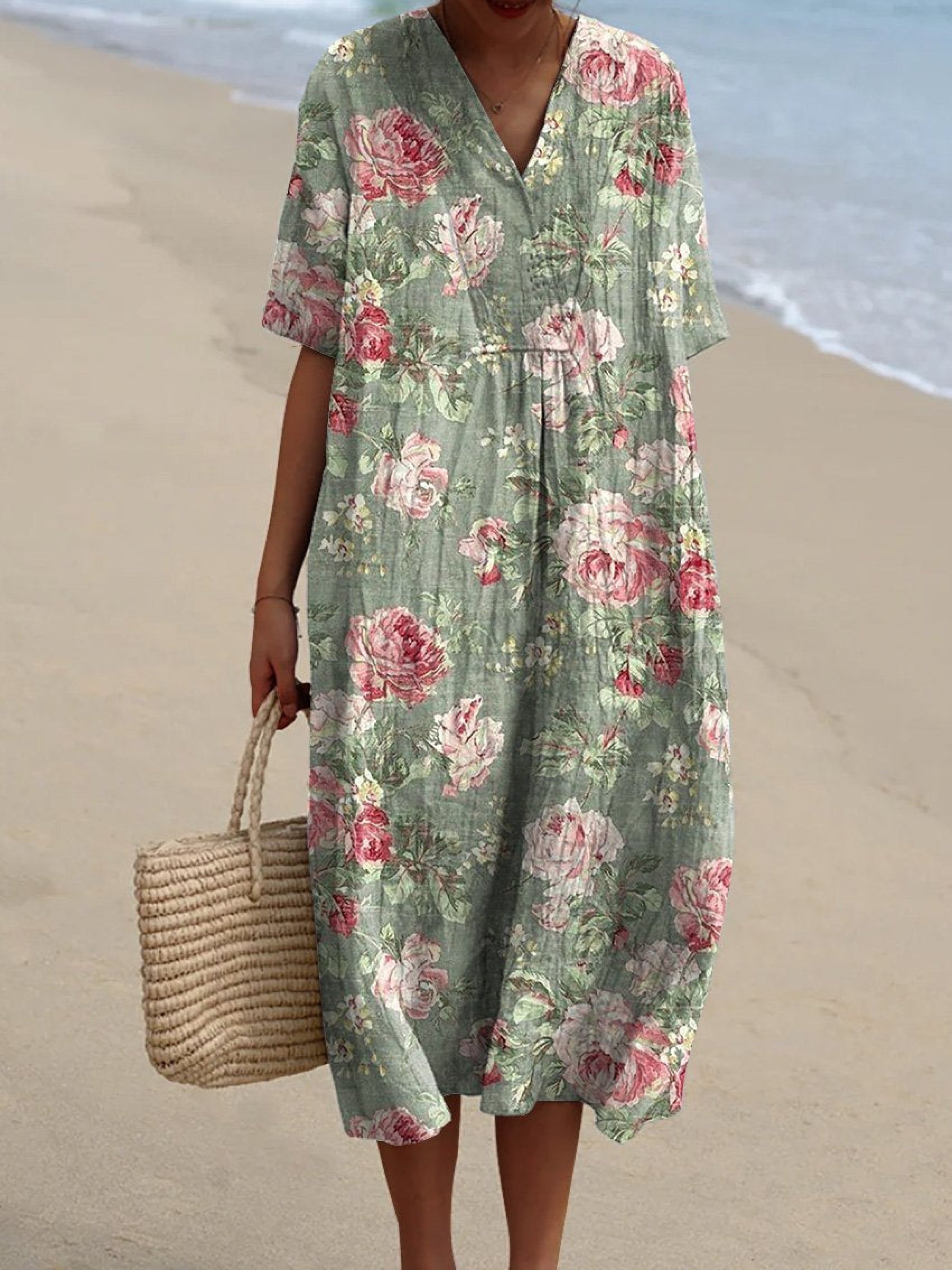 Renata | Vestido Midi Verde con Estampado Floral