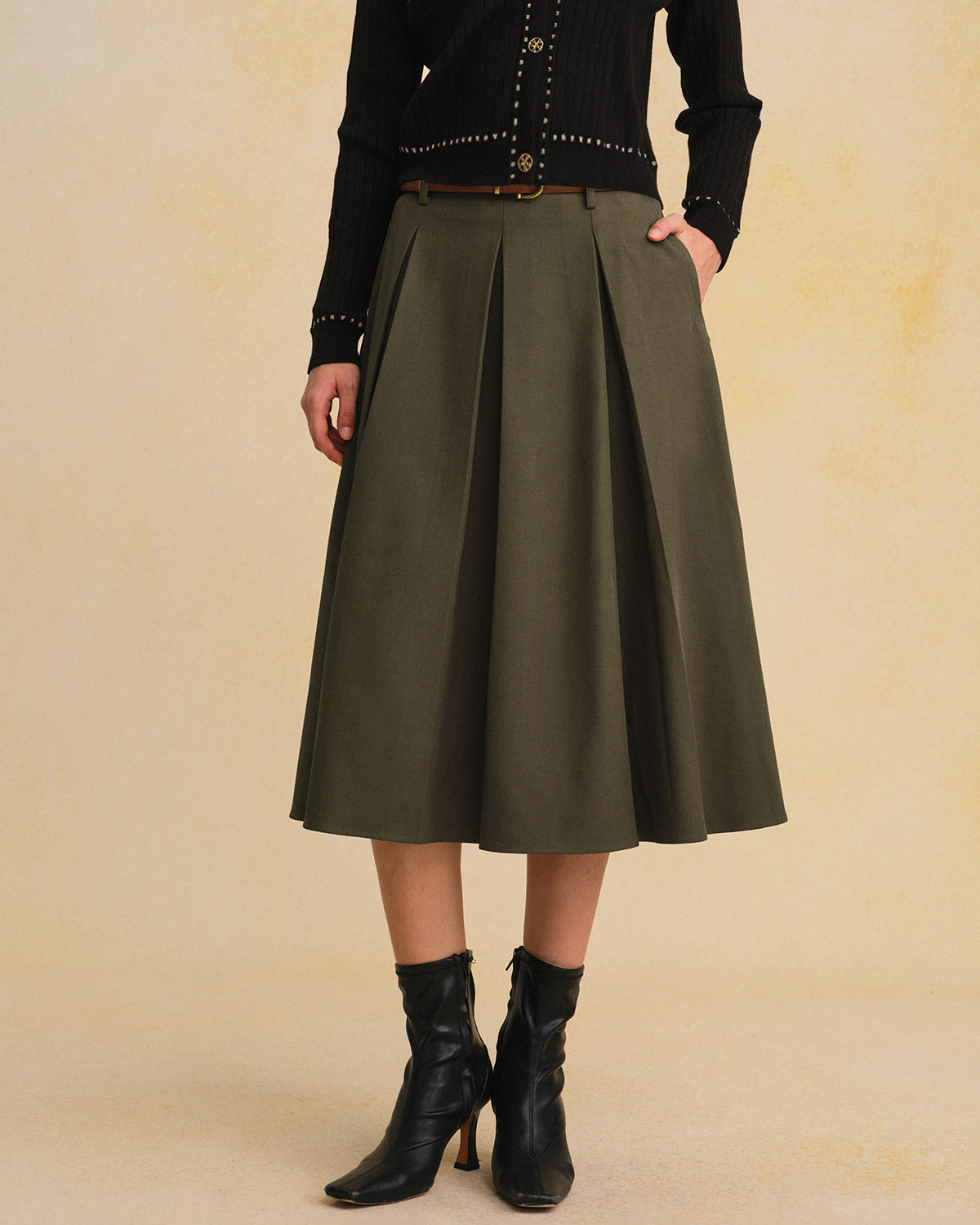 Elena | Falda Midi Verde Oliva
