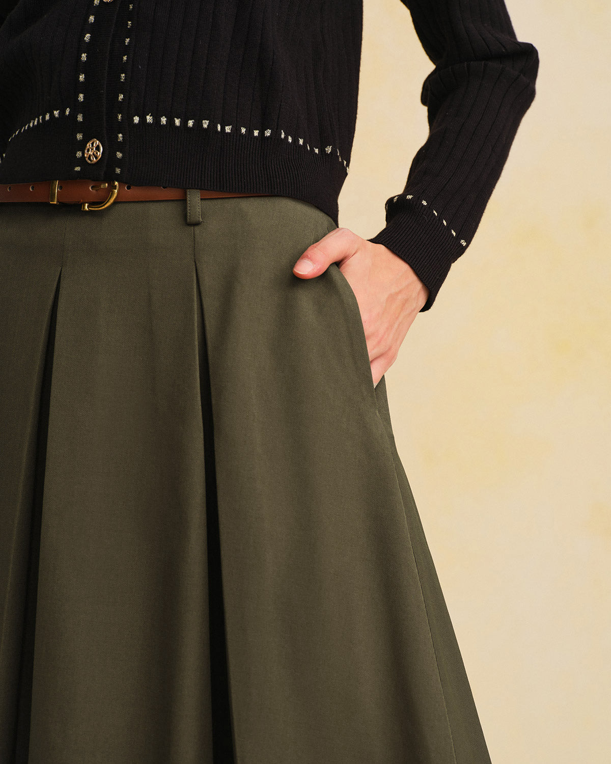 Elena | Falda Midi Verde Oliva