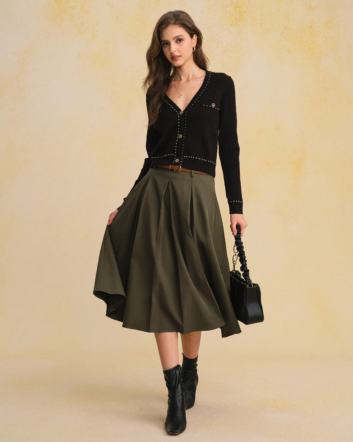 Elena | Falda Midi Verde Oliva