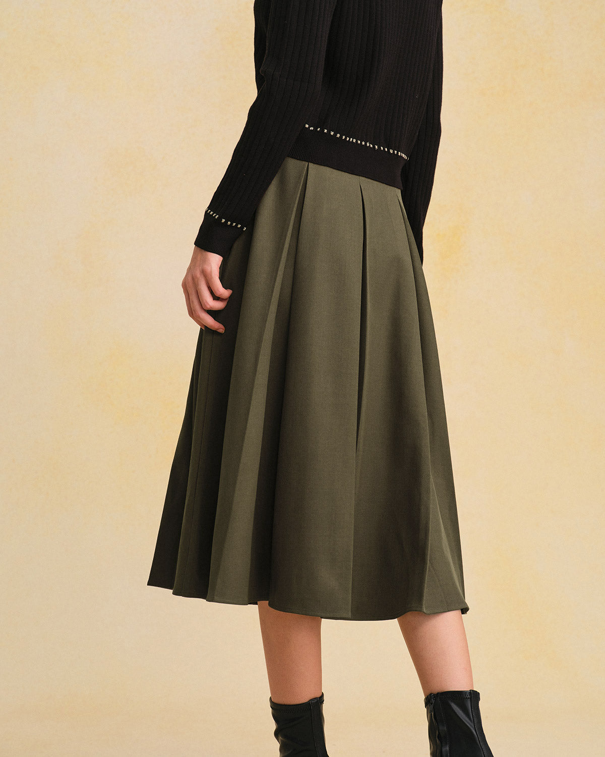 Elena | Falda Midi Verde Oliva